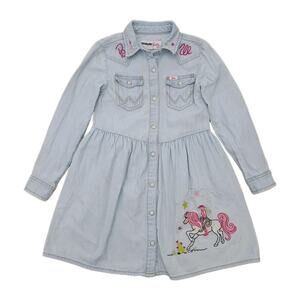 Wrangler X Barbie Dress Denim Embroidered Pearl Snap Girls Small Cowgirl